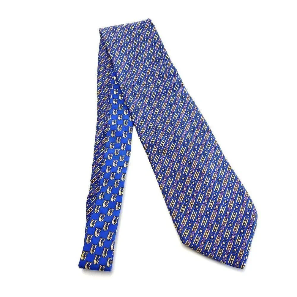 Gianni‎ Versace Blue Print Geometric Short Silk Tie